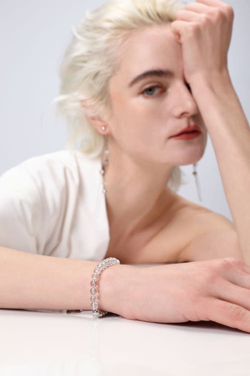 Classicharms Frostlily Clear Crystal And Bead Bolo Bracelet In Metallic
