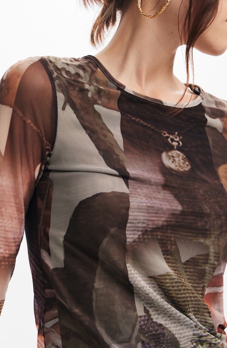 Desigual Carson Print Mesh Long Sleeve Top, Alternate, color, 