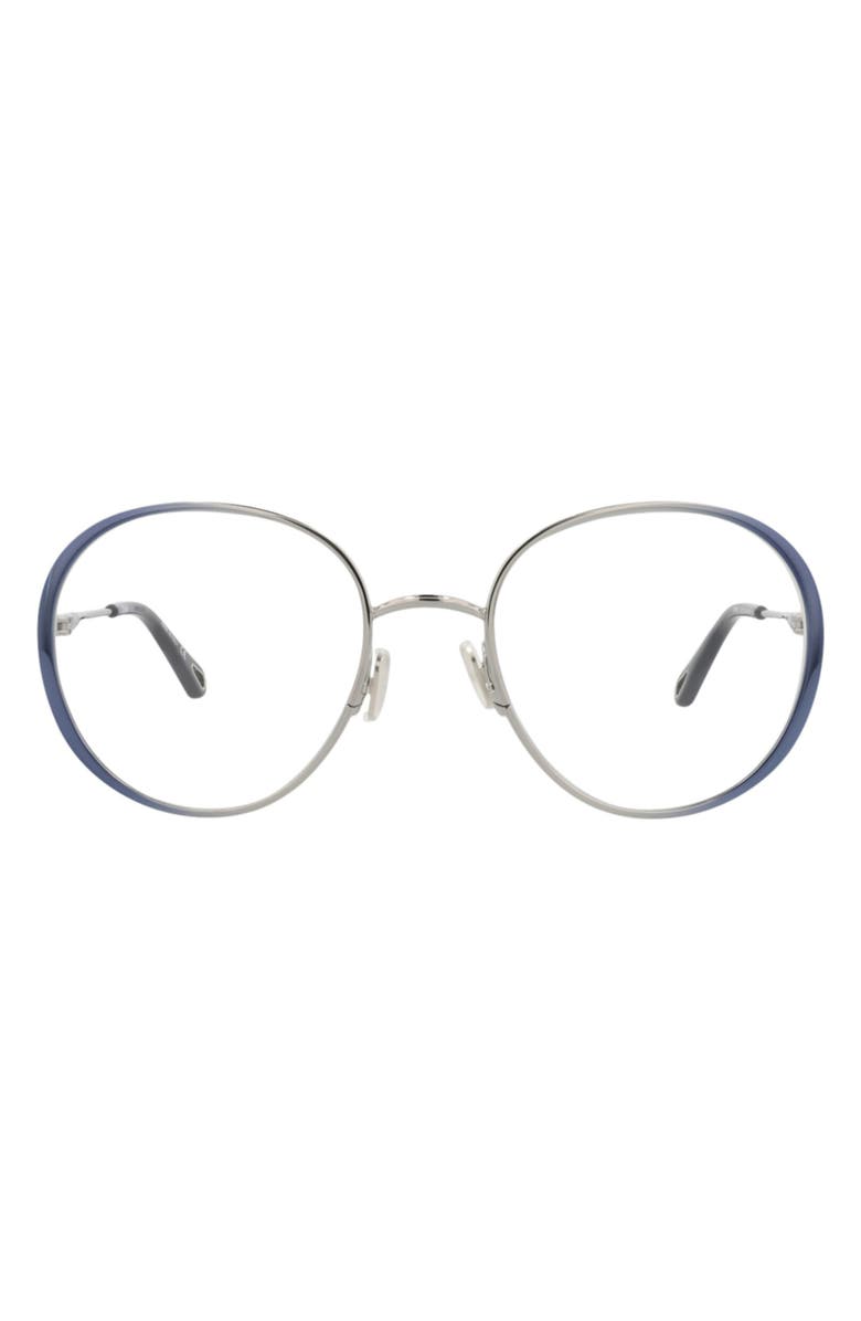 Chloé 56mm Round Optical Glasses, Main, color, Blue Blue Transparent