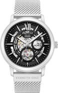 Kenneth Cole New York Pacific Skeleton Dial Automatic Mesh Strap Watch, 43.6mm