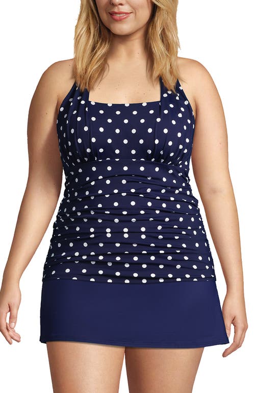 Lands' End Chlorine Resistant Square Neck Halter Tankini Swimsuit Top In Deep Sea Polka Dot