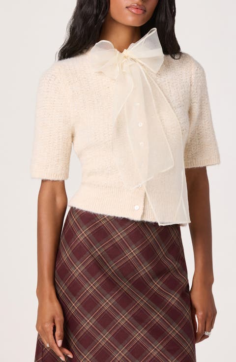 Organza Bow Mixed Media Sweater