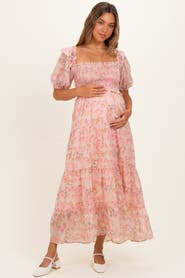 PinkBlush Floral Chiffon Smocked Maxi Dress