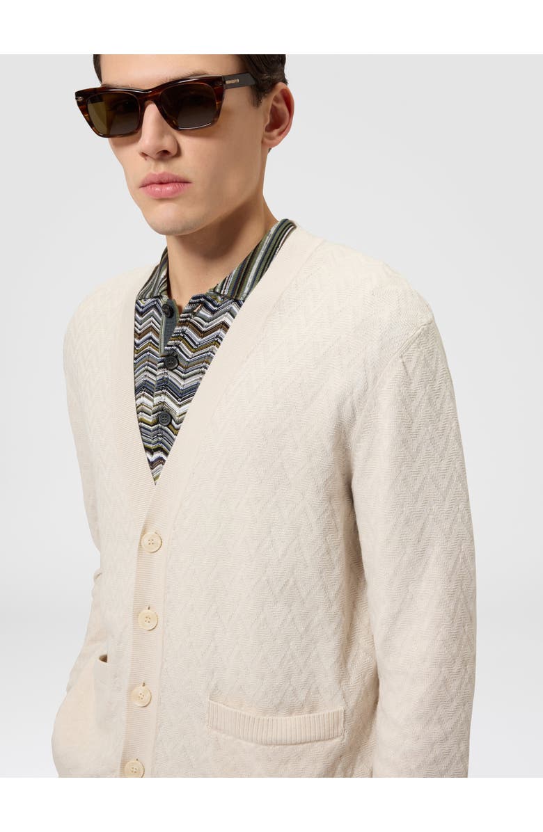 Missoni Wool And Cotton Chevron Cardigan With Pockets, Alternate, color, Beige