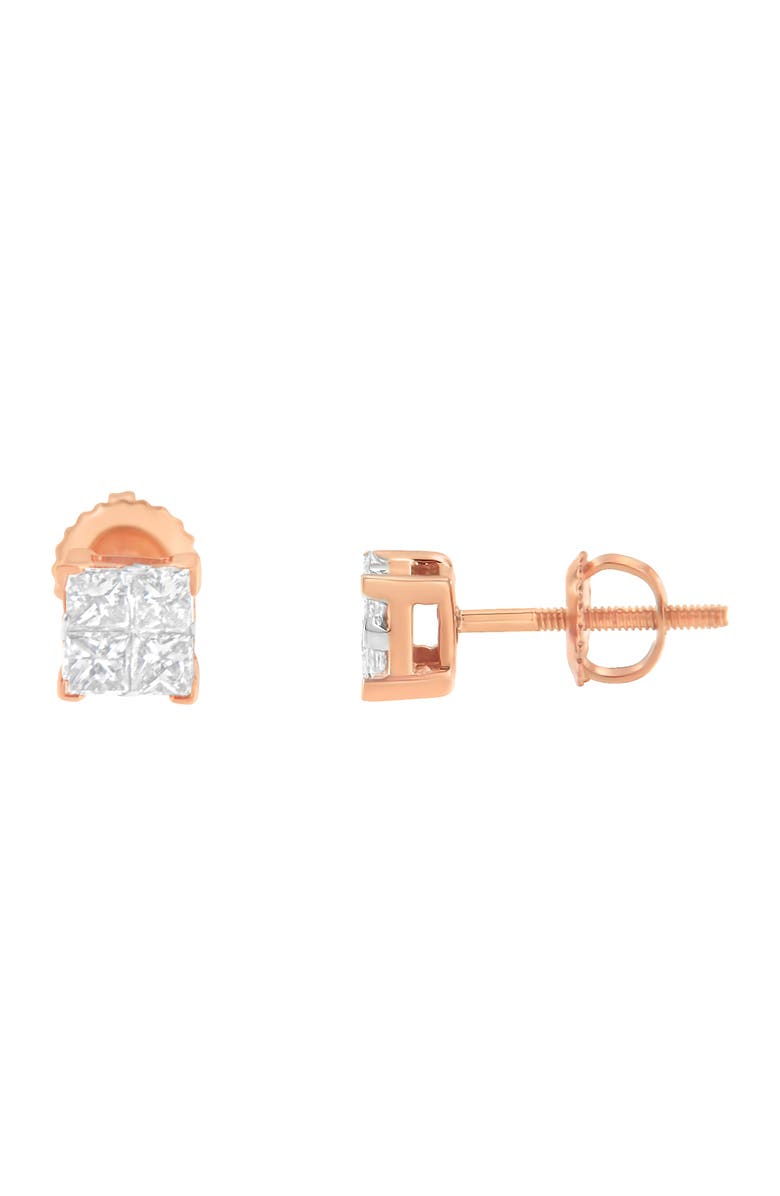 Haus of Brilliance 10KT Gold Princess Diamond Composite Stud Earrings, Alternate, color, Rose