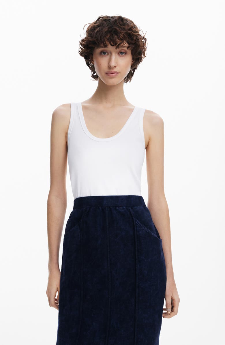 Desigual Midi Tank Dress with Denim Skirt, Alternate, color, Black