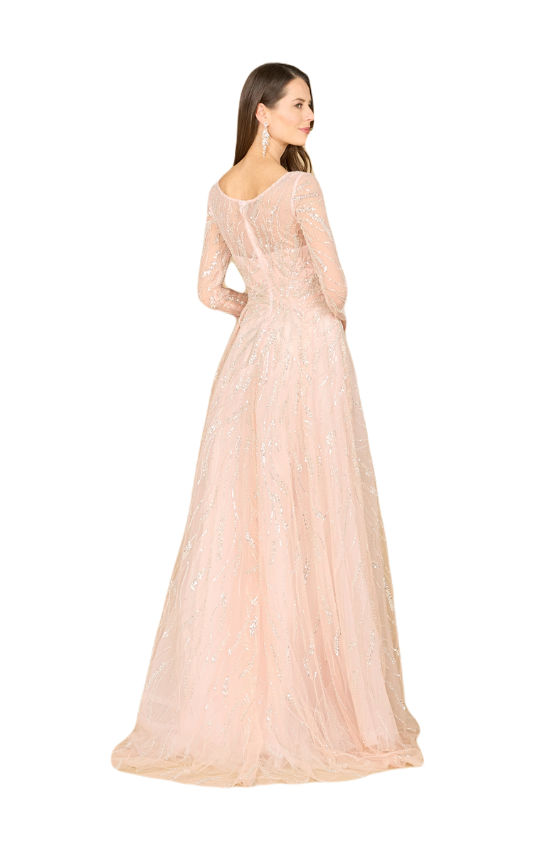 LARA New York Long Sleeve Beaded Lace Gown, Alternate, color, Powderpink