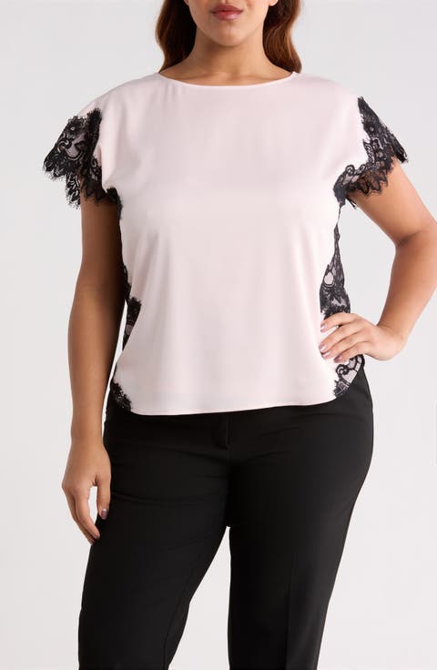 Lace Trim Bateau Neck Top (Plus)