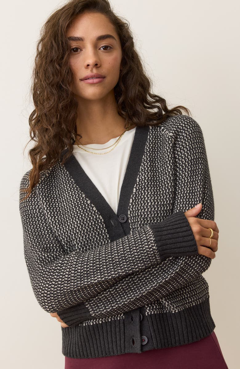 Marine Layer Robin Texture Cardigan, Alternate, color, Black/ White
