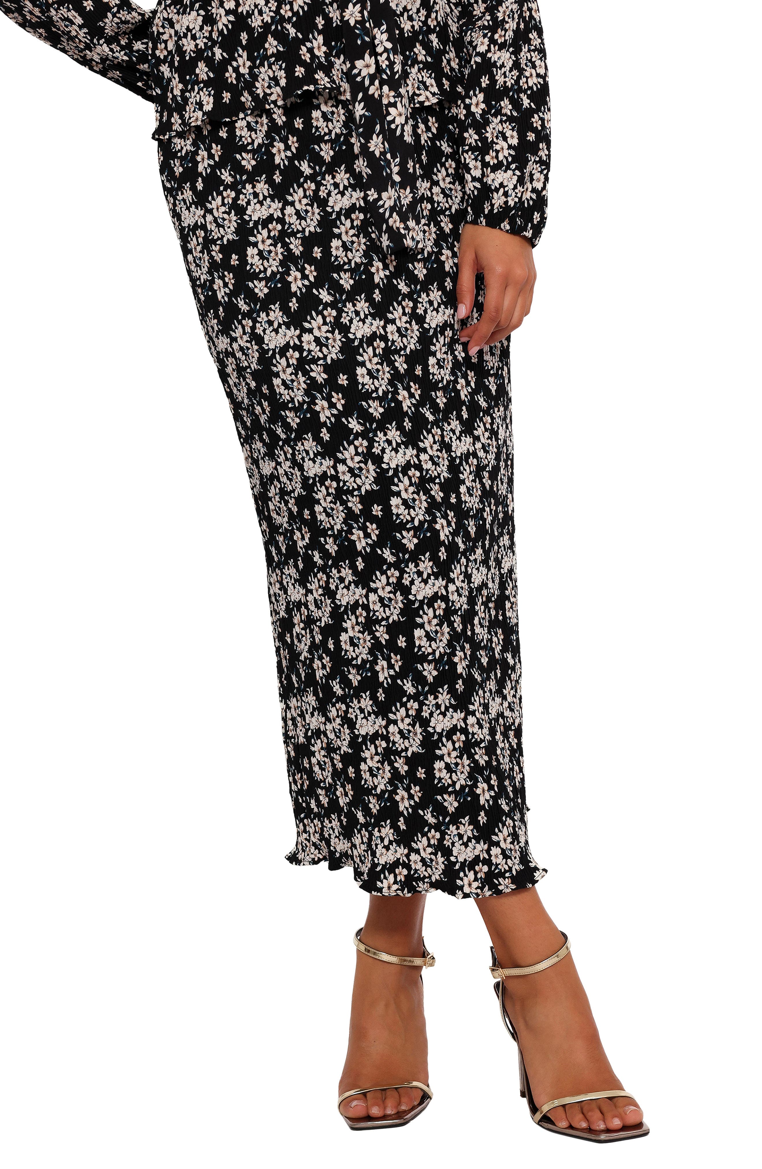 Petal & Pup Minelli Floral Print Plissé Midi Skirt