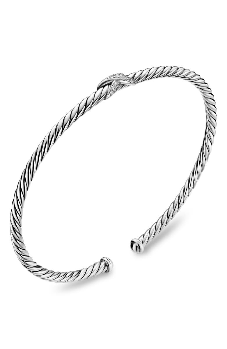 David Yurman Micro Cable Flex<sup>®</sup> X Bracelet in Sterling Silver with Diamonds, 2.6mm, Alternate, color, Silver Pave