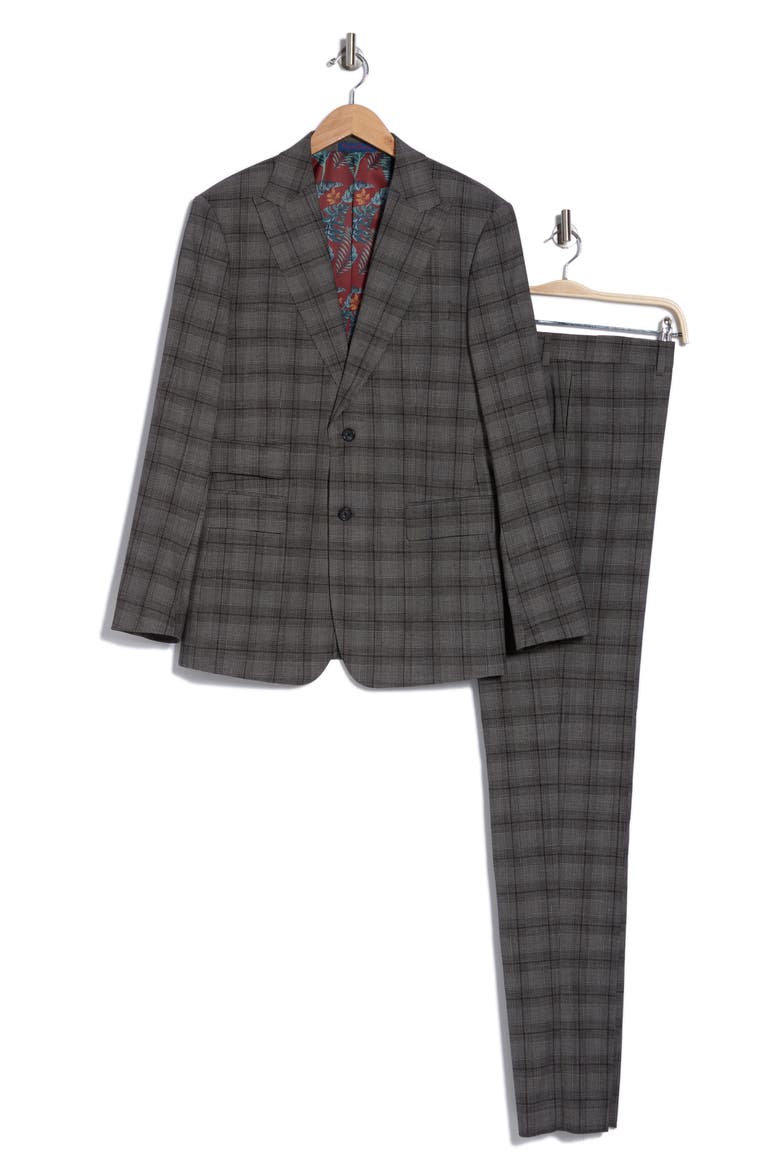 Plaid Trim Fit Peak Lapel Two-Piece Suit, Alternate, color, GREY