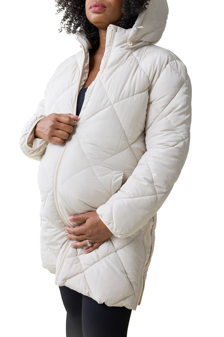 Quilted Longline Maternity Puffer Coat, Main, color, STONE