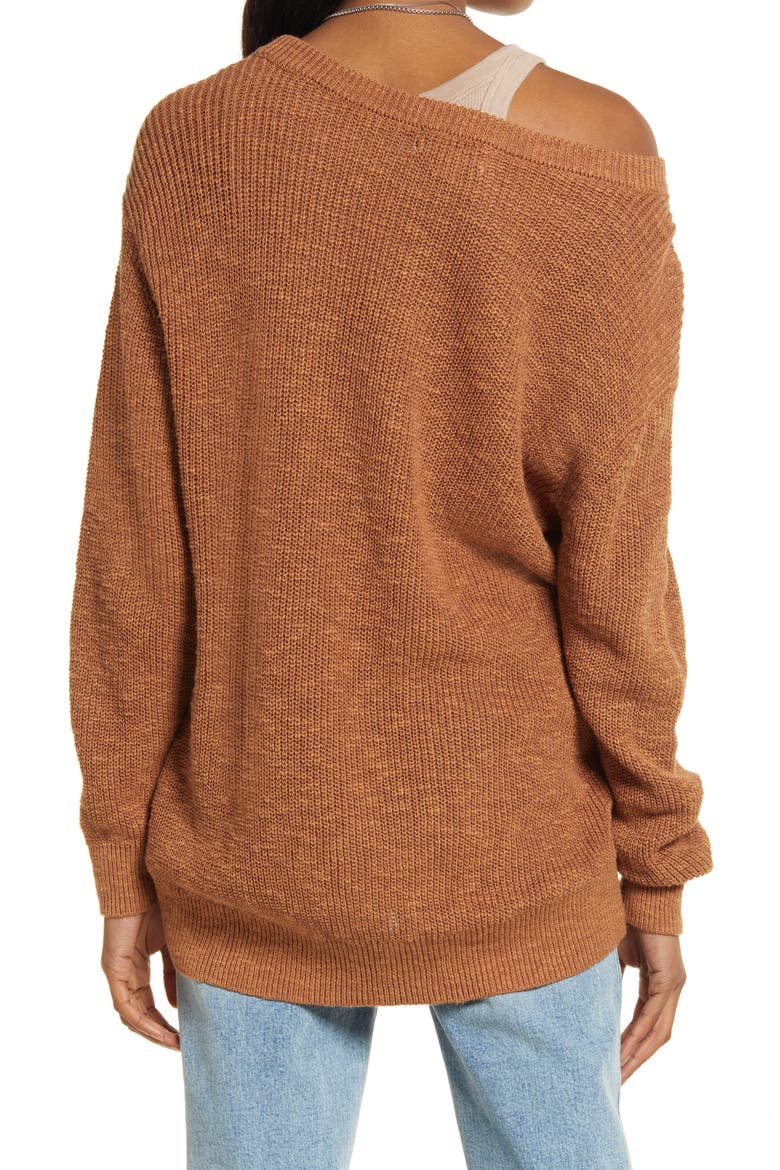 Women's Off the Shoulder Linen Blend Sweater, Alternate, color, TAN THRUSH