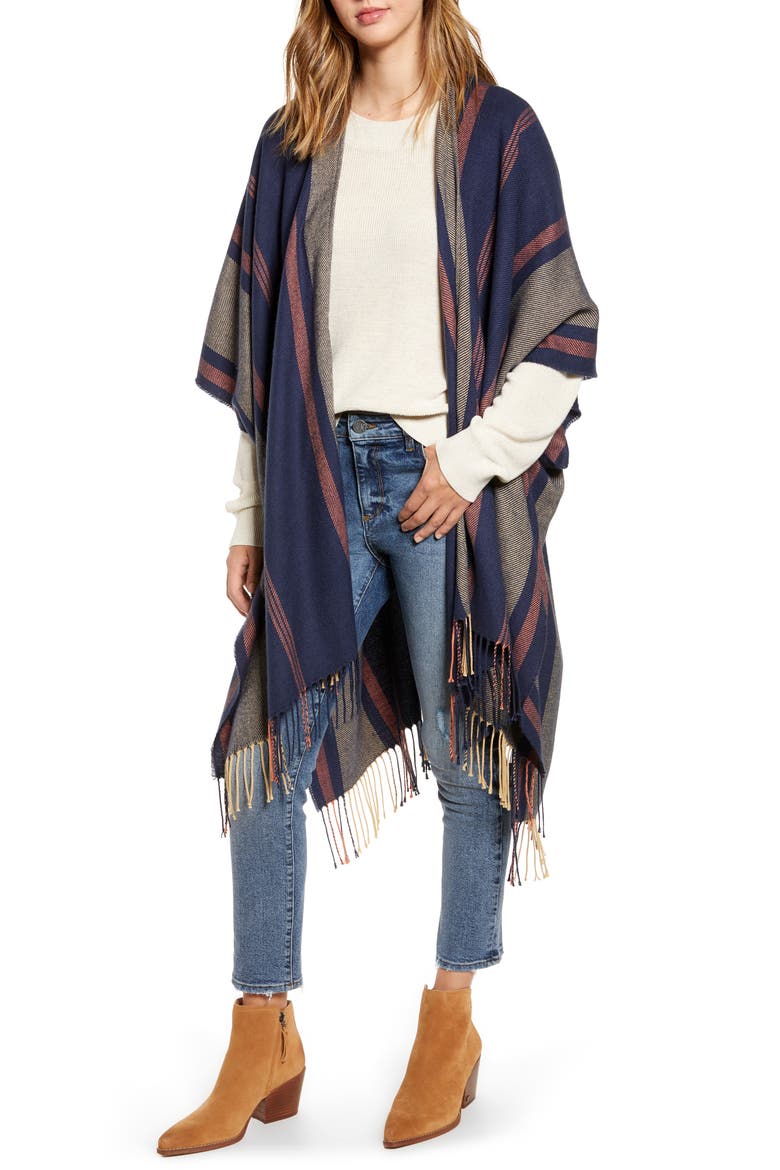 Variegated Stripe Poncho (Nordstrom Exclusive), Main, color, DARK NIGHTFALL MULTI