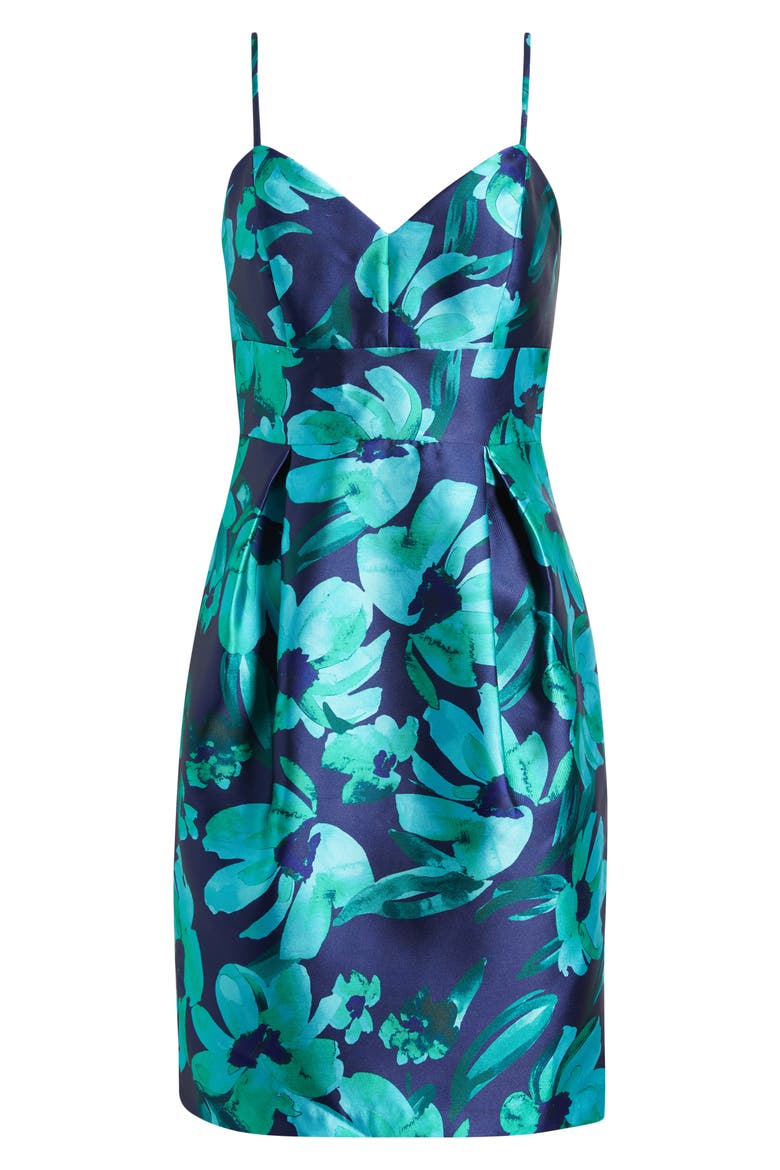 Floral Jacquard Cocktail Sheath Dress, Alternate, color, NAVY