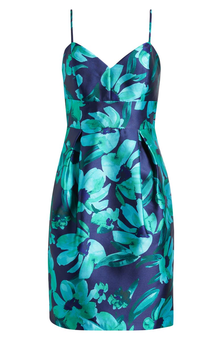 Eliza J Floral Jacquard Cocktail Sheath Dress, Alternate, color, Navy