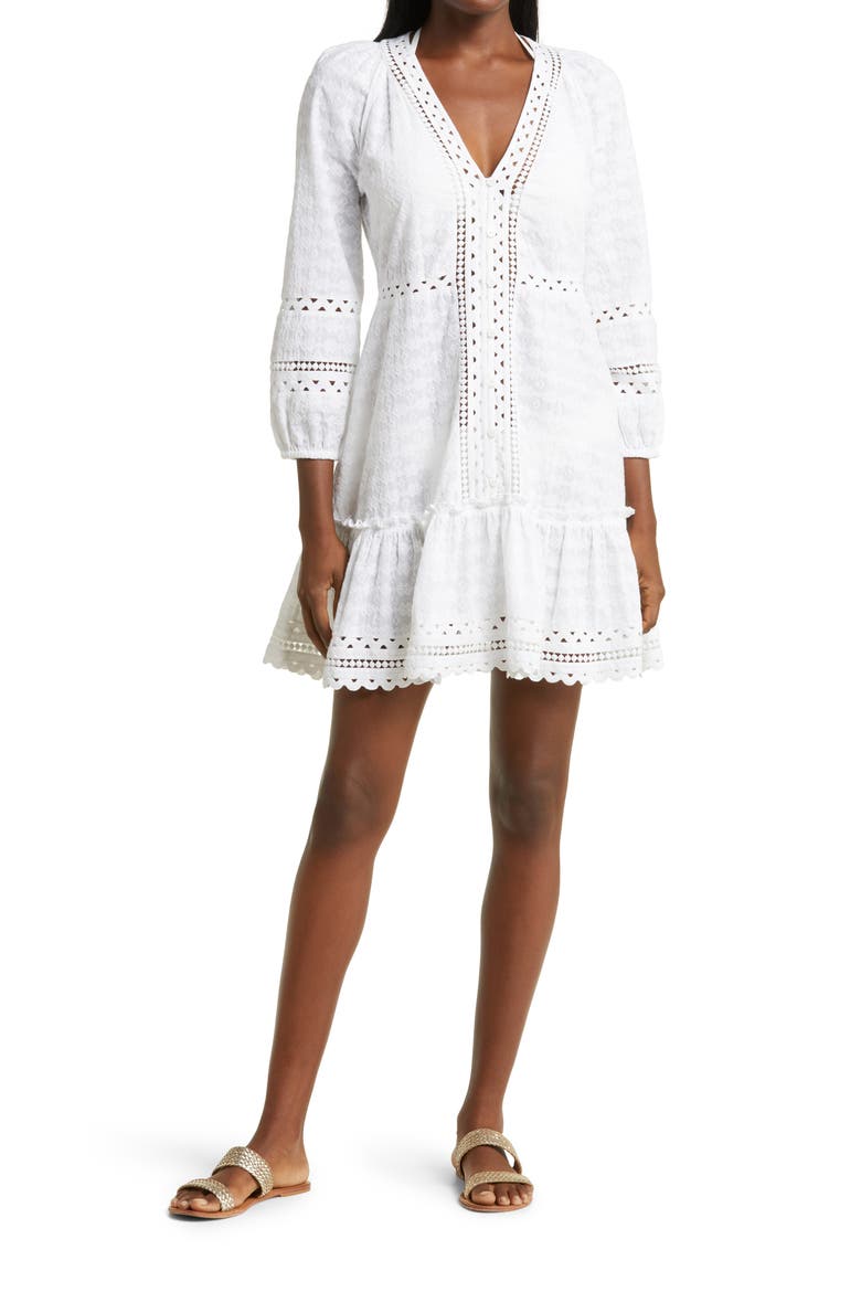 Daeja Embroidered Cotton Cover-Up Dress, Main, color, WHITE
