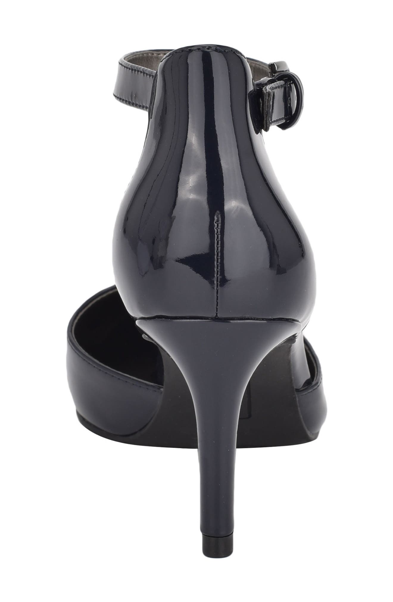 Bandolino Ginata Pointed Toe Ankle Strap Pump, Alternate, color, Navy Patent