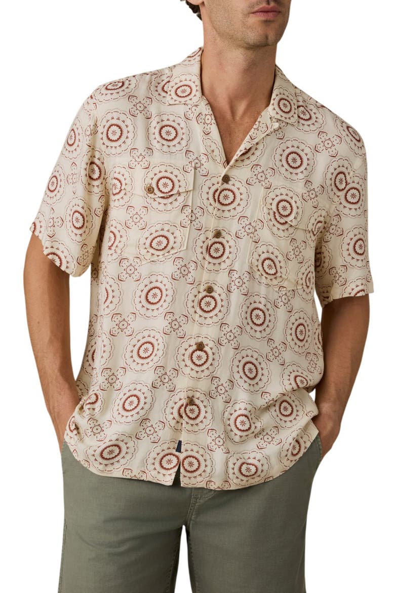 Bali Button-Up Camp Shirt, Main, color, CREAM SUNBURST BLOOM