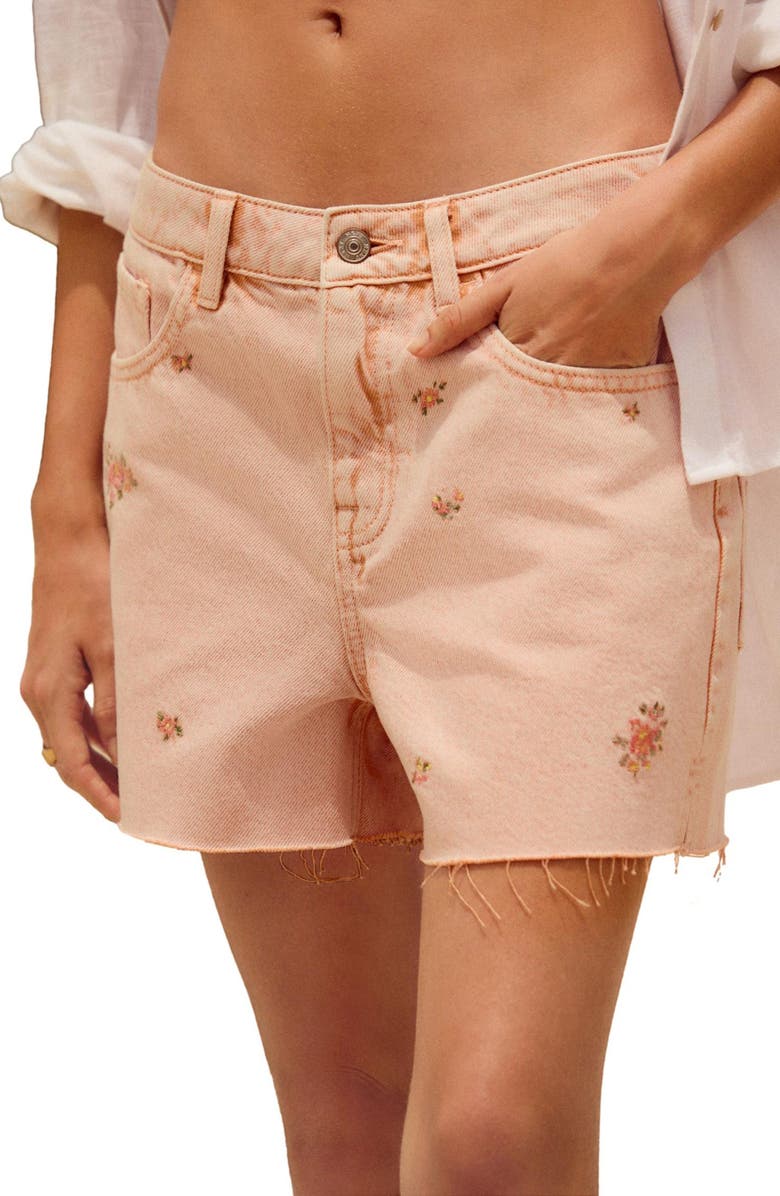 NEXT Floral Embroidered Denim Shorts, Main, color, Pink