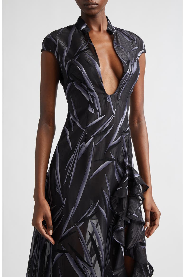 Chiffon Plunge Neck Dress, Alternate, color, SMOKE
