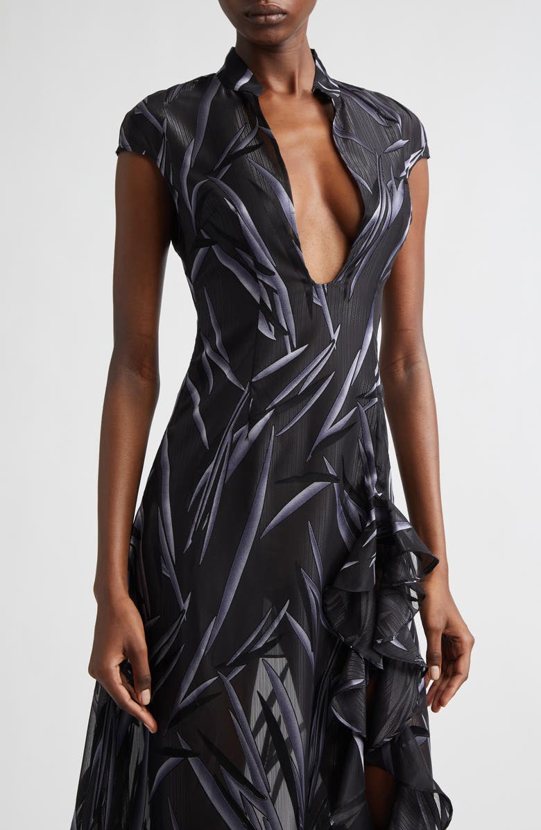 KIM SHUI Chiffon Plunge Neck Dress, Alternate, color, Smoke