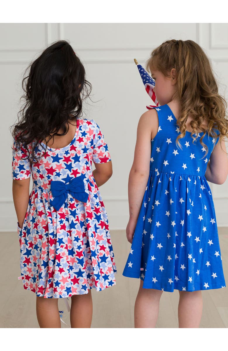 RuffleButts Girls Tie Shoulder Twirl Dress, Alternate, color, Stars & Stripes