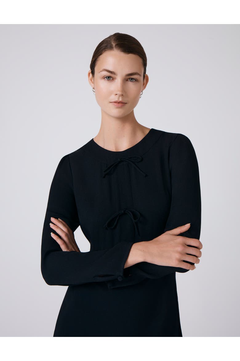 Cora Crepe Tie Front Midi Dress, Alternate, color, Black