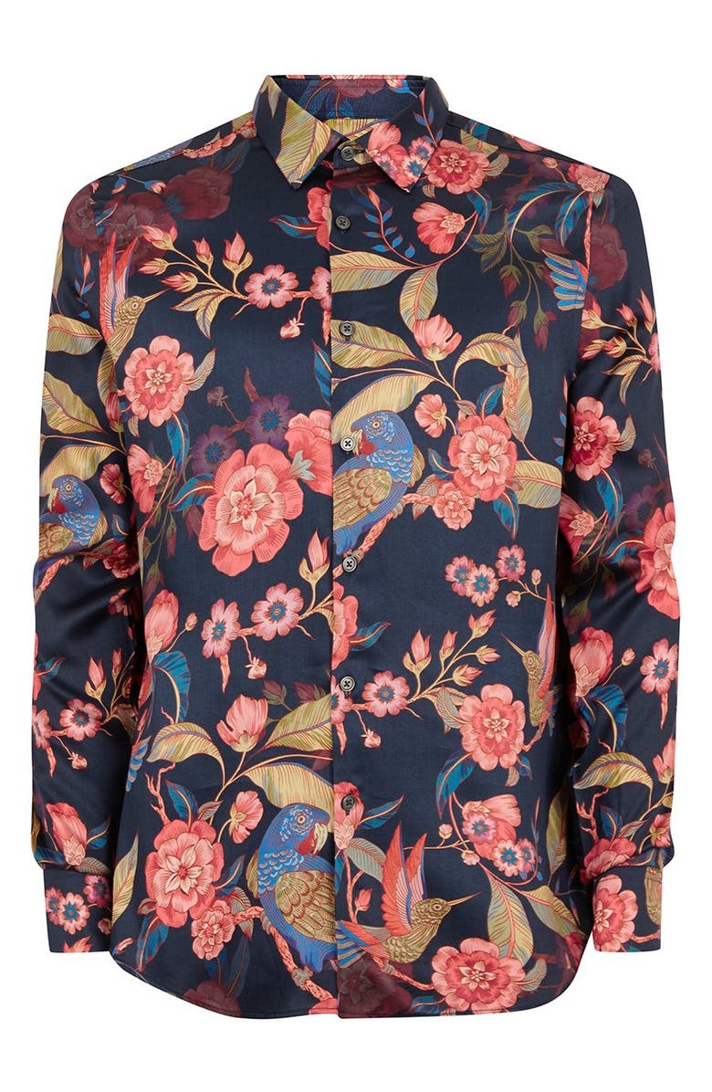 Topman Parrot Floral Sport Shirt, Alternate, color,