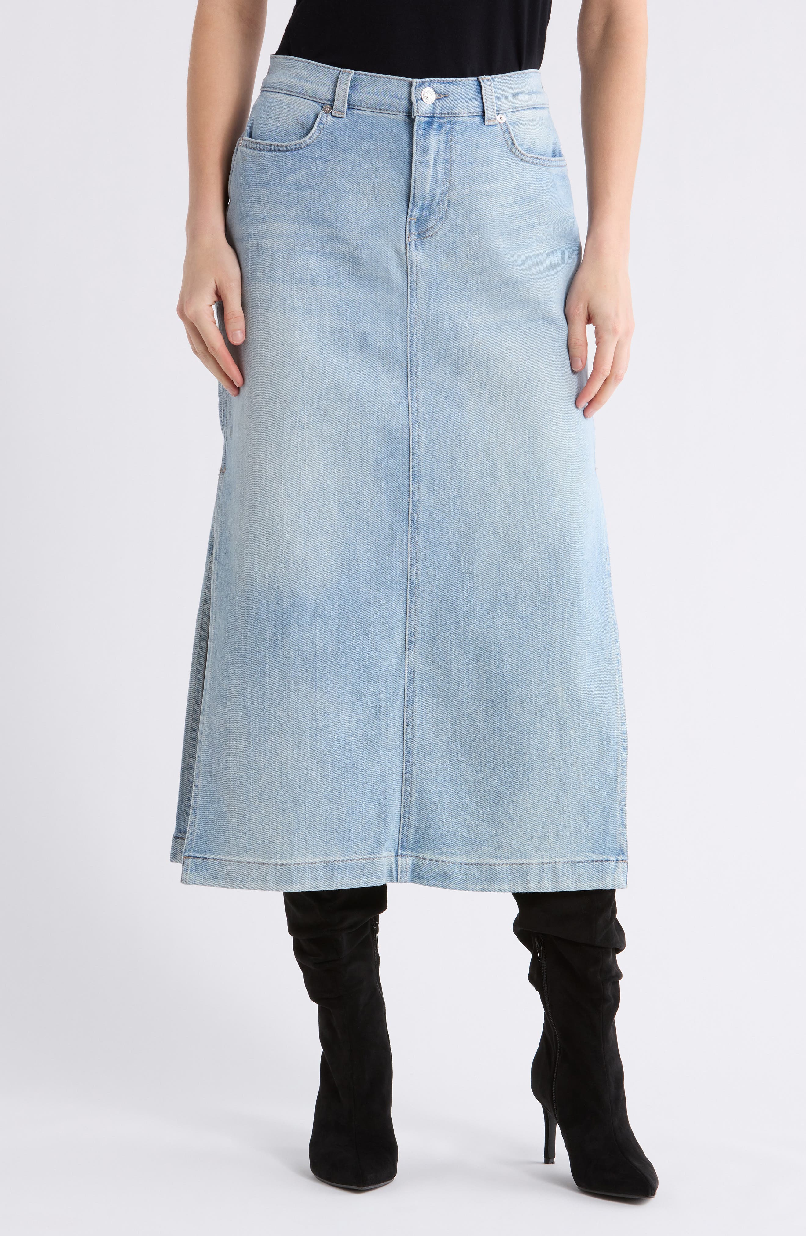7 For All Mankind Denim Midi Skirt