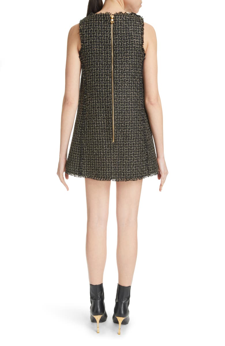 Balmain Double Breasted Metallic Tweed Swing Minidress, Alternate, color, 