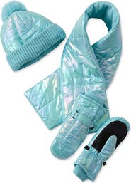 Lands' End Kids Iridescent Hat-Scarf-Glove 3 Piece Set