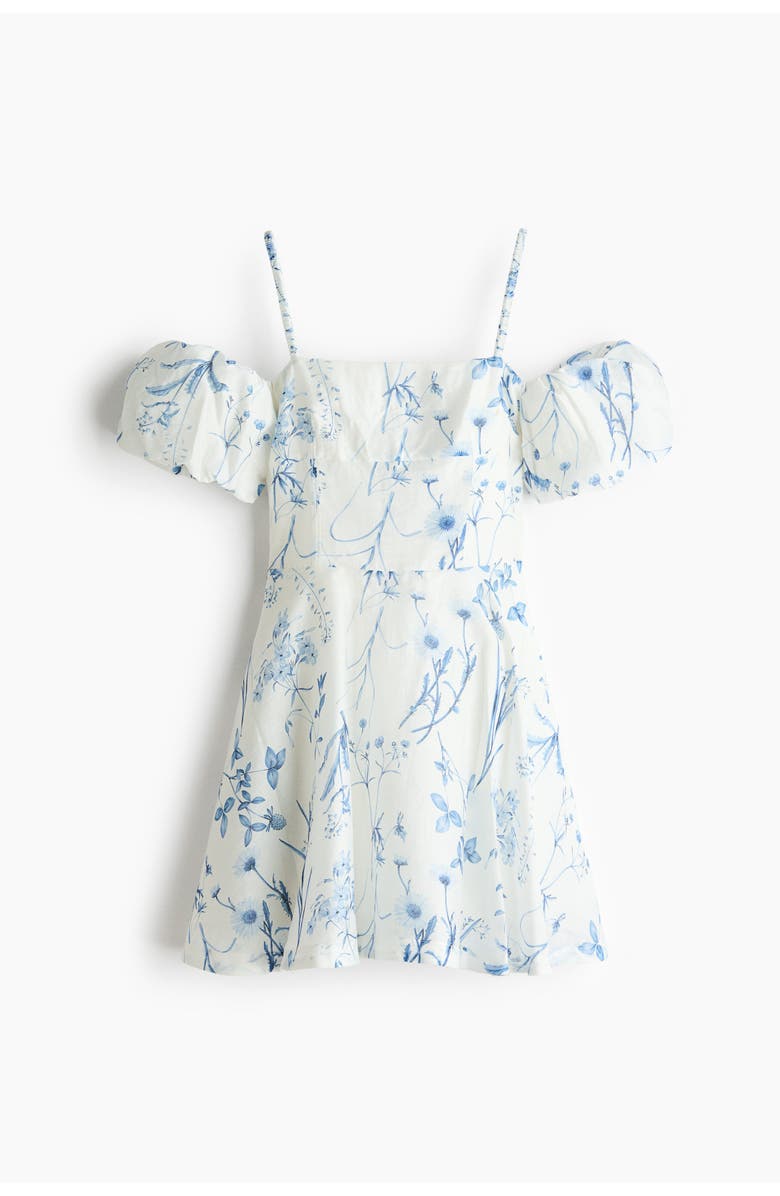 H&M Linen-blend Cold Shoulder Dress, Main, color, White/Floral