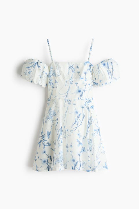 Linen-blend Cold Shoulder Dress