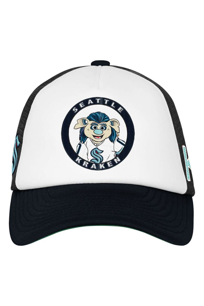 Youth Mitchell & Ness  White Seattle Kraken Mascot Adjustable Trucker Hat, Alternate, color, White