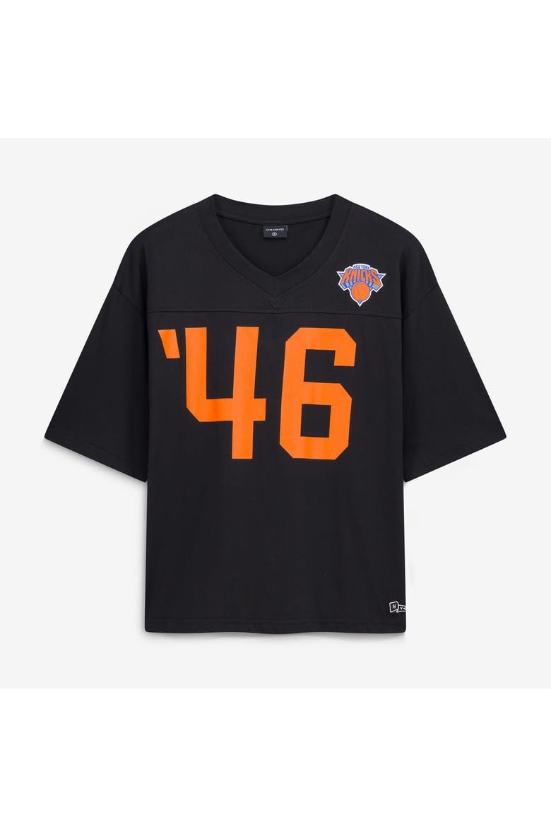 Women's Hype and Vice Black New York Knicks Oversized Football T-Shirt, Alternate, color, Black