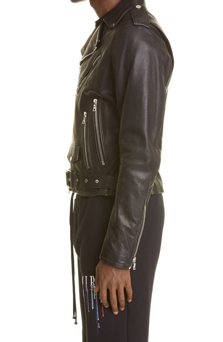 AMIRI Embroidered Paint Drip Core Logo Leather Biker Jacket, Alternate, color, 