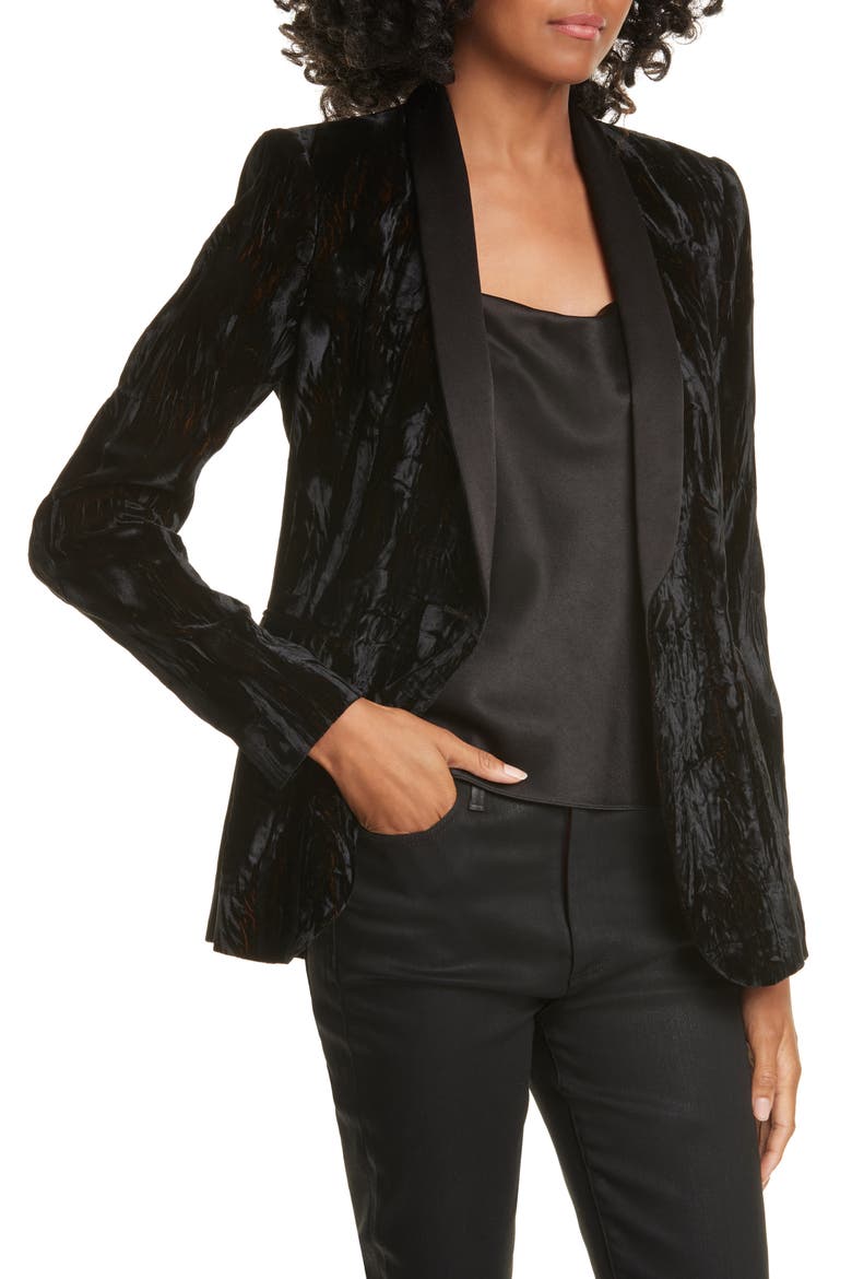 Macey Crushed Velvet Blazer, Main, color, BLACK