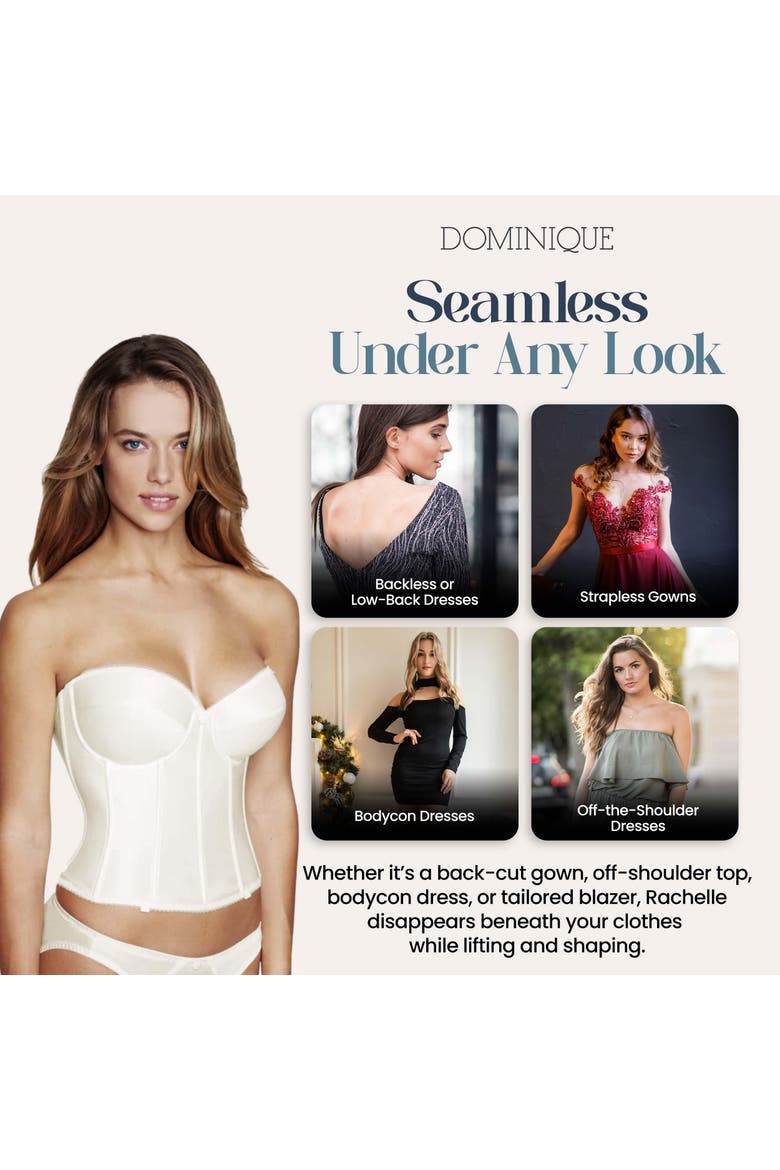 Rachelle Strapless Low Back Satin Longline Bridal Bra, Alternate, color, Ivory