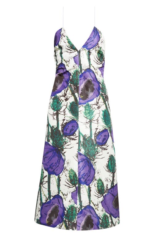 Wales Bonner Josephine Printed Cotton Sateen Midi Dress In Poppy Purple