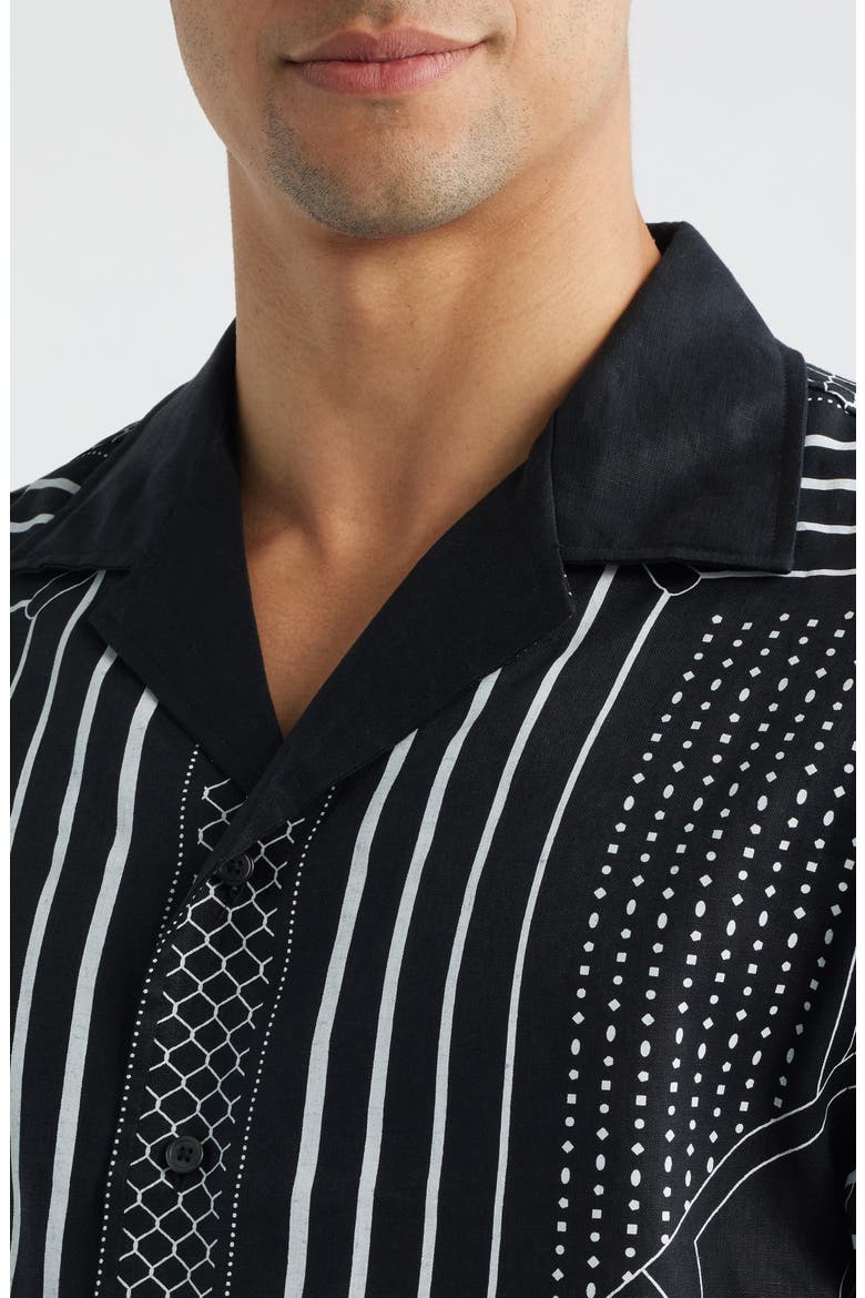 Arena Relaxed Fit Geo Print Linen Camp Shirt, Alternate, color, BLACK-WHITE