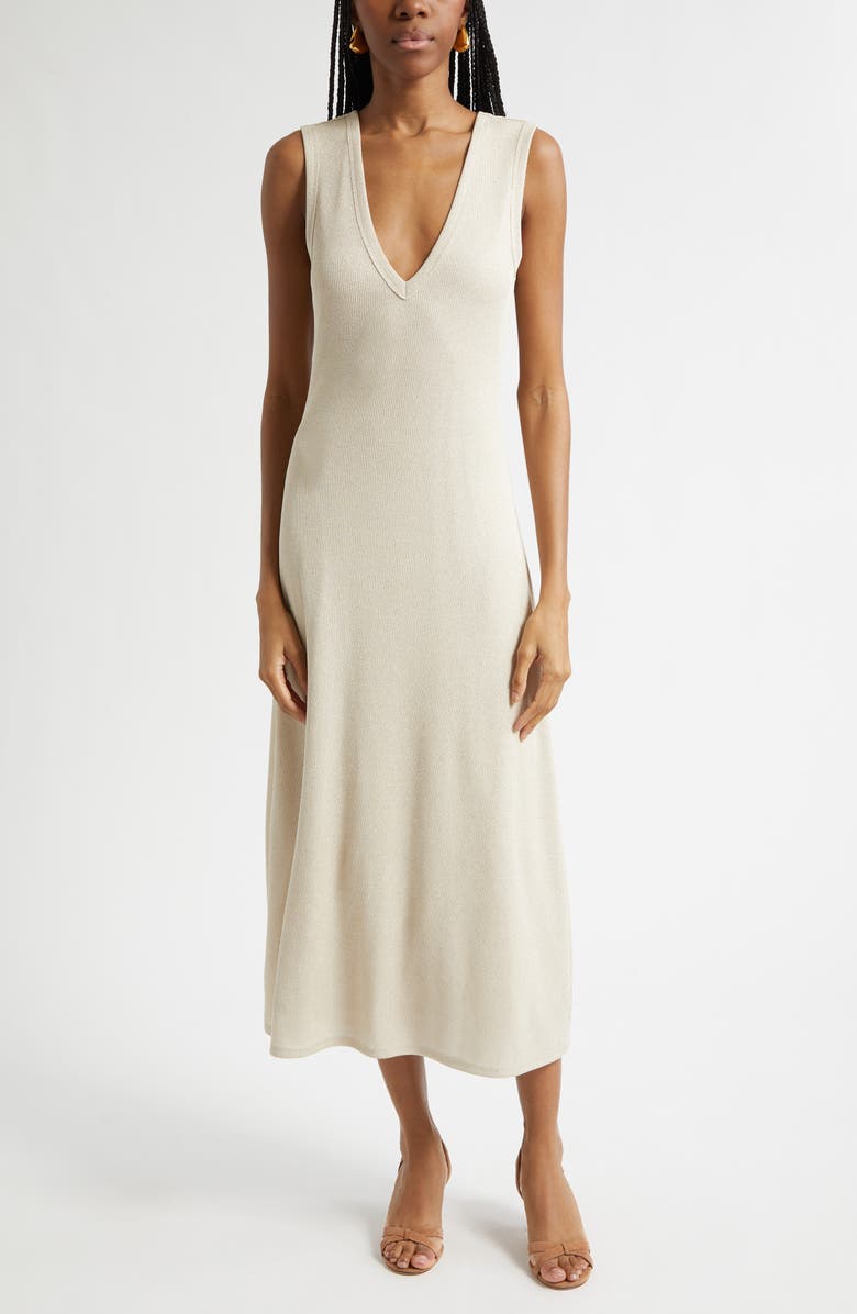 Ramy Brook Greta Metallic Rib Dress, Main, color, Gold