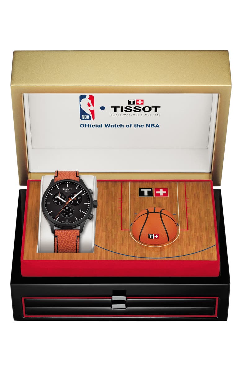 Tissot Chrono XL NBA Leather Strap Watch, 45mm, Alternate, color, 