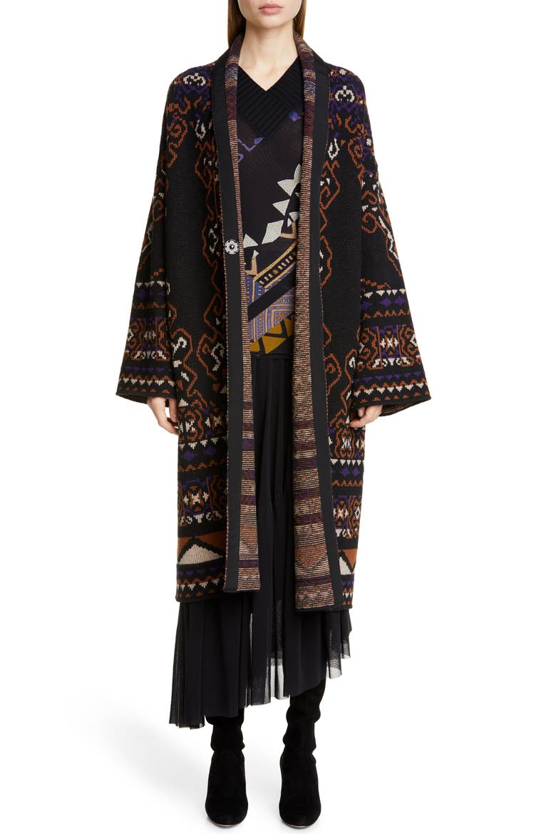 Longline Wool Blend Jacquard Cardigan, Main, color, DESERTO