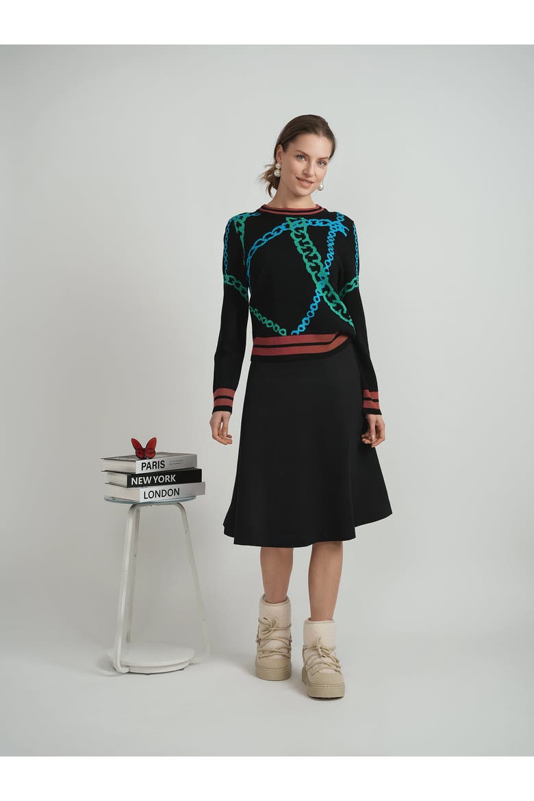 Printed Knit Chain Sweater, Alternate, color, Oatmeal