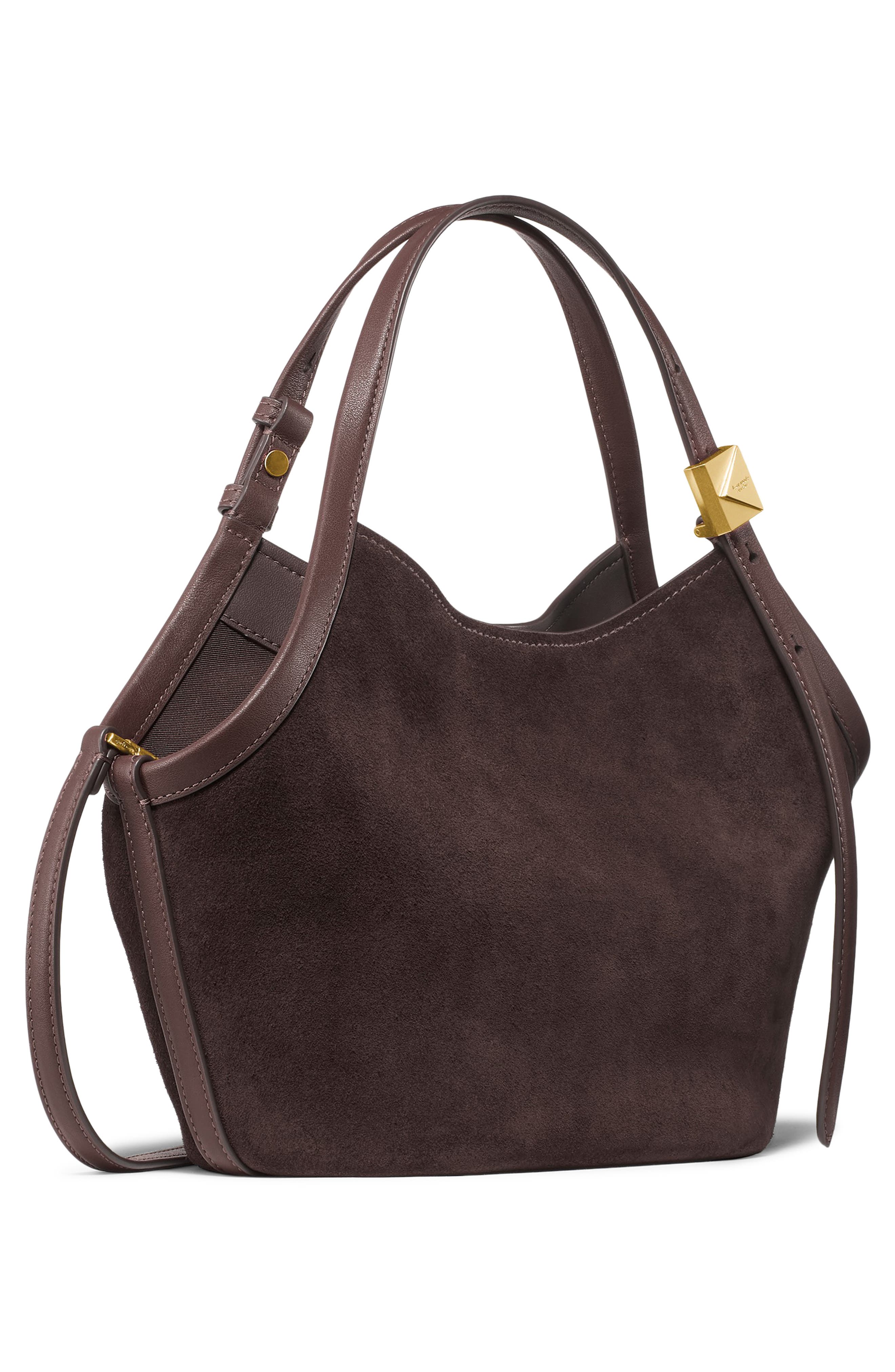 Kate Spade New York Small Deco Suede Tulip Tote, Alternate, color, Hot Fudge