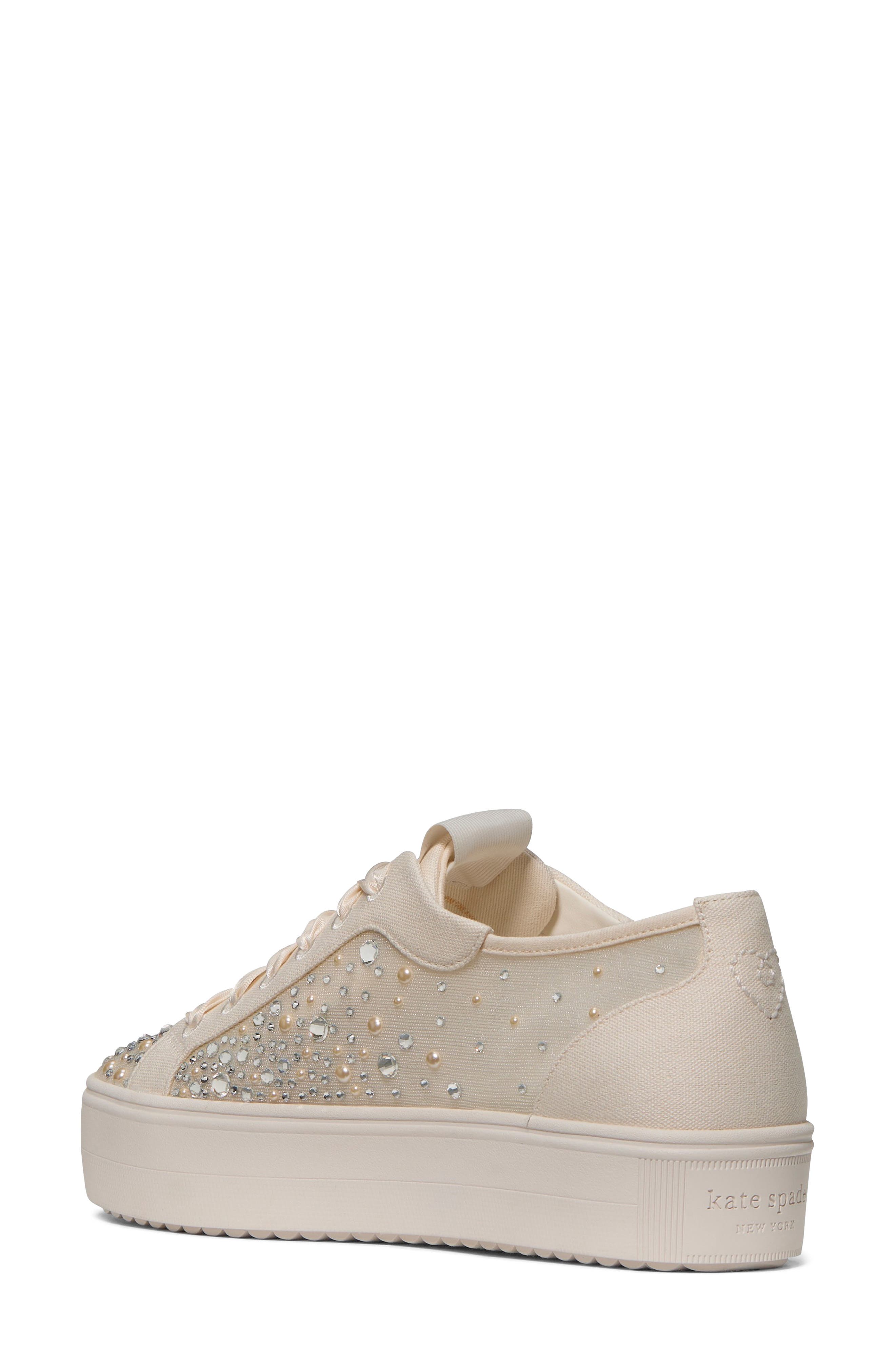 Kate Spade New York sam crystal embellished platform sneaker, Alternate, color, Cream