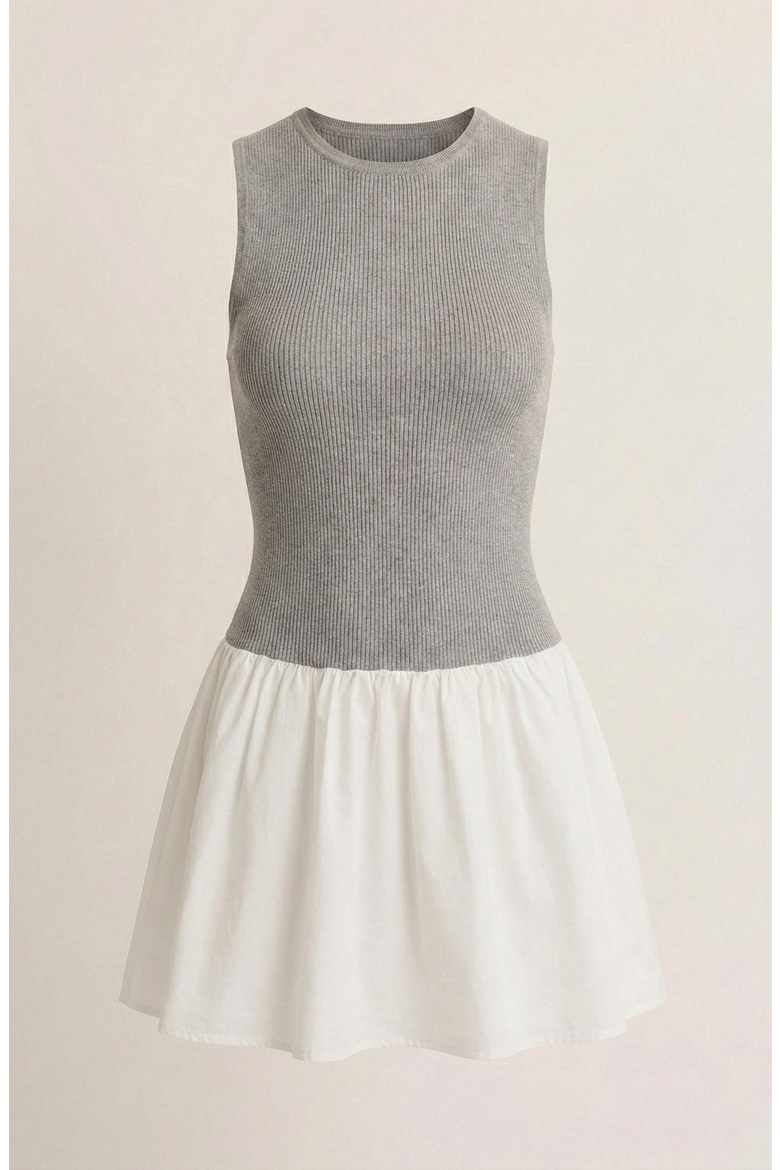 Knit Bodice Contrast Mini Dress, Alternate, color, White / Grey