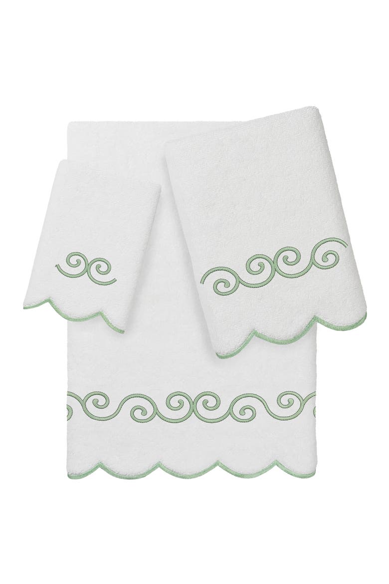 Symmetra Scallop 3-Piece Turkish Cotton Towel Set, Main, color, WHITE/ GREEN
